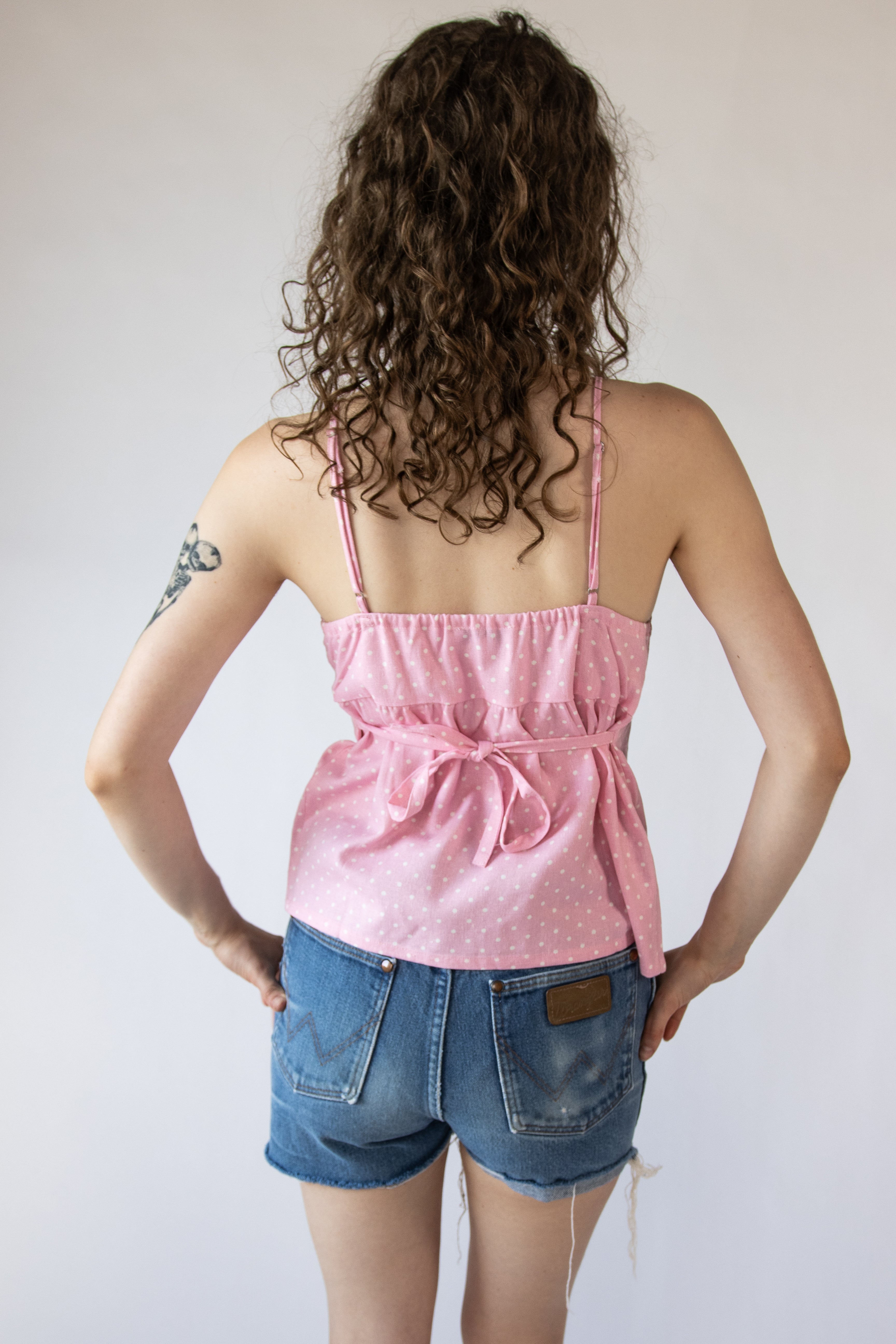 Polka Dot Linen Blend Babydoll Tank Top