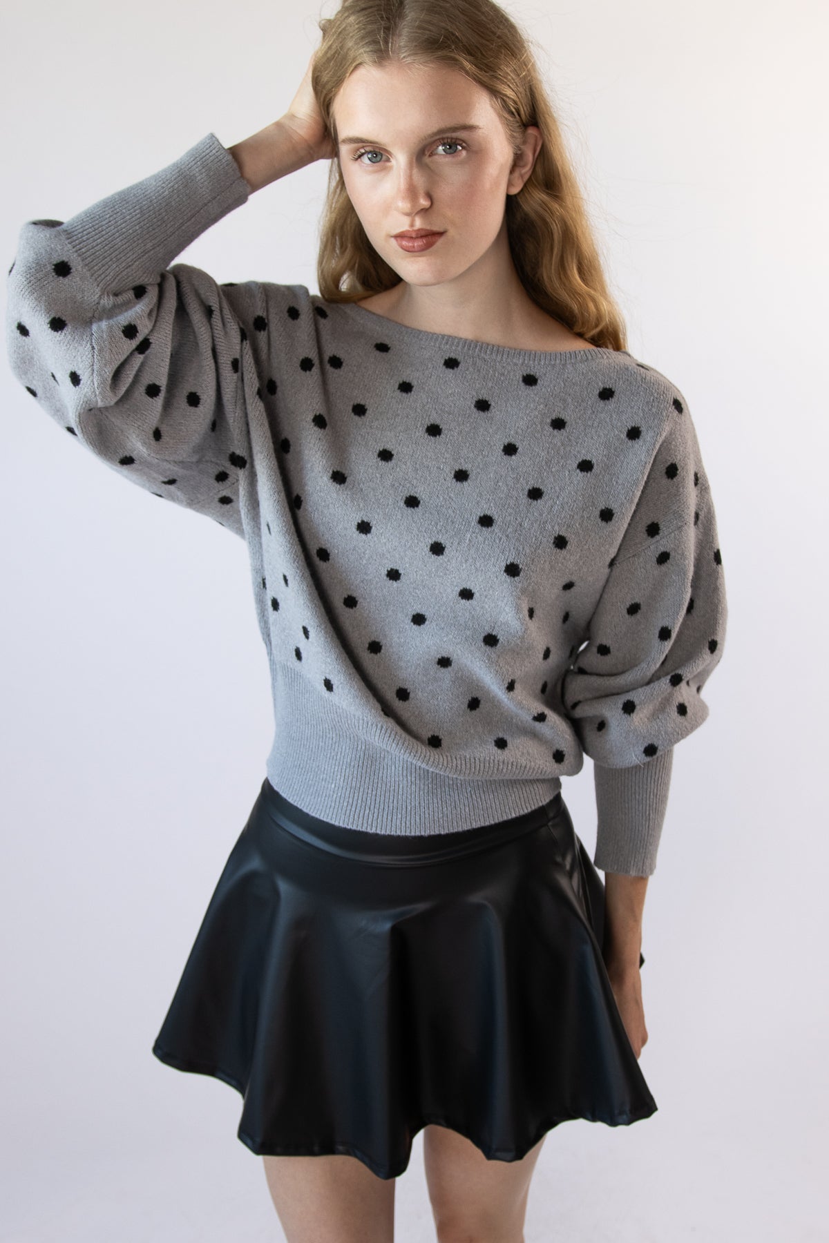Polka Dot Banded Bottom Sweater