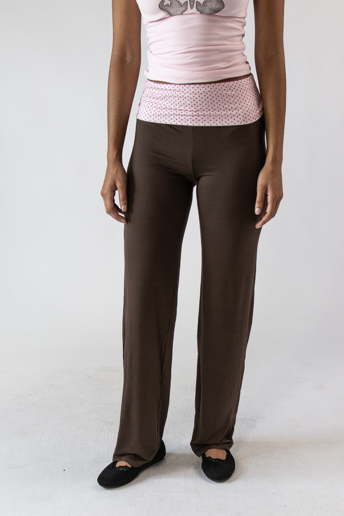 Polka Dot Fold Over Flare Pants