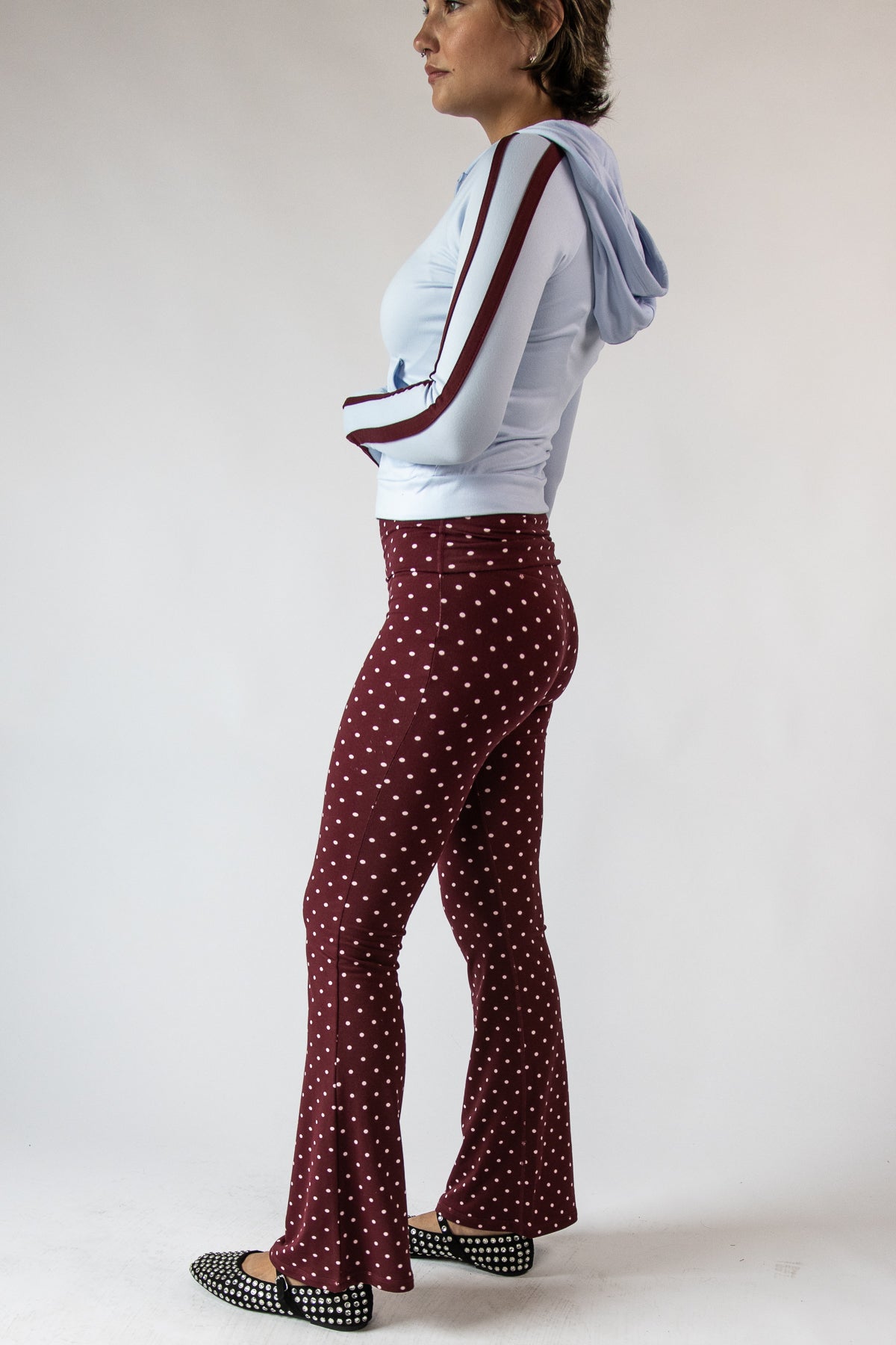 Pin Dot Foldover Flare Leggings