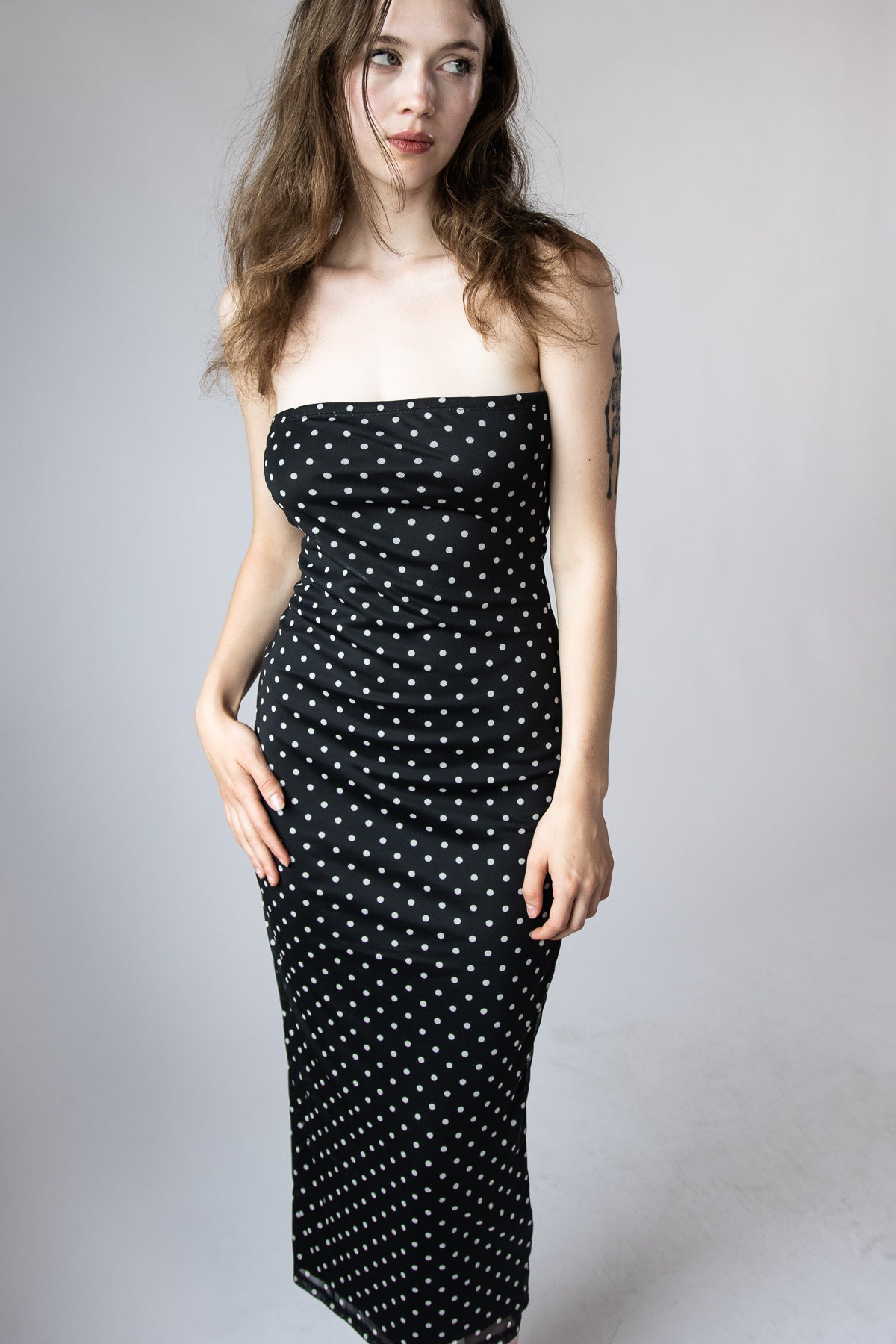 Polka Dot Mesh Tube Dress