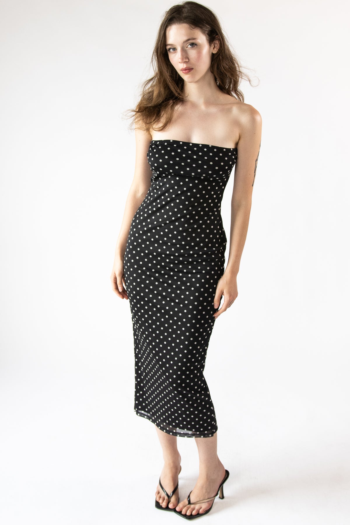 Polka Dot Mesh Tube Dress