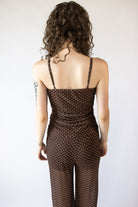 Polka Dot Print Mesh Ruched Cami