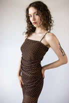 Polka Dot Print Mesh Ruched Cami