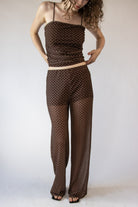 Polka Dot Print Mesh Wide Leg Pants