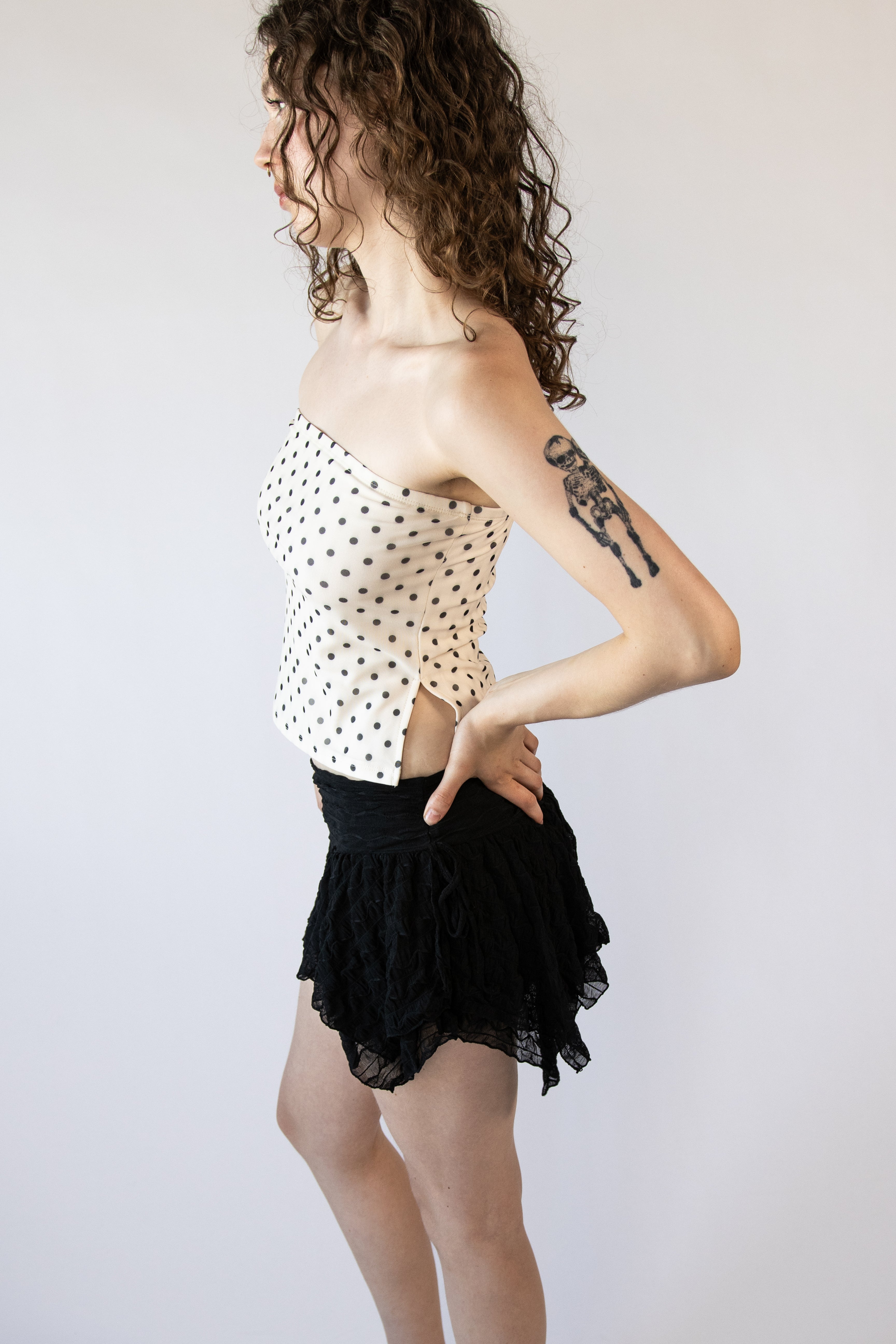 Polka Dot Print Mesh Tube Top