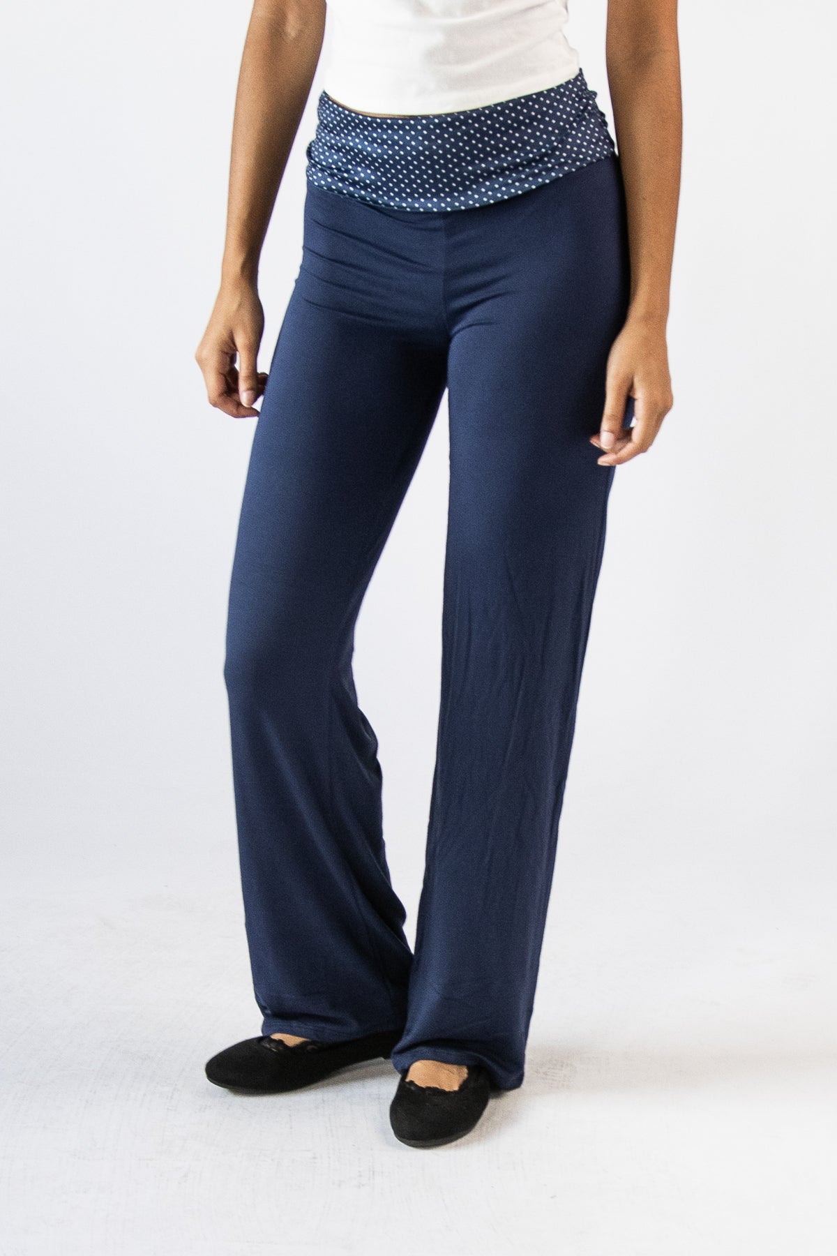 Polka Dot Fold Over Flare Pants