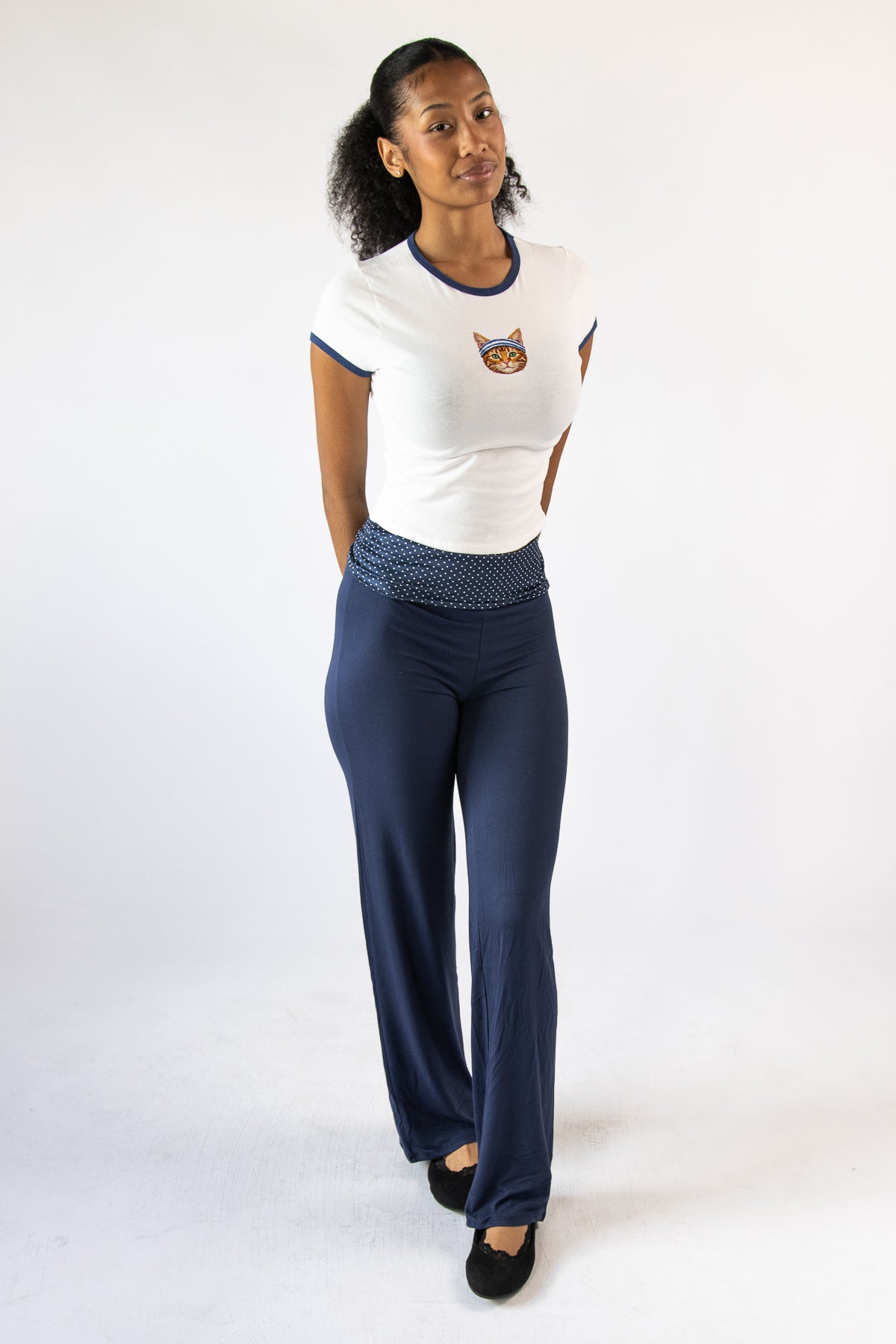 Polka Dot Fold Over Flare Pants