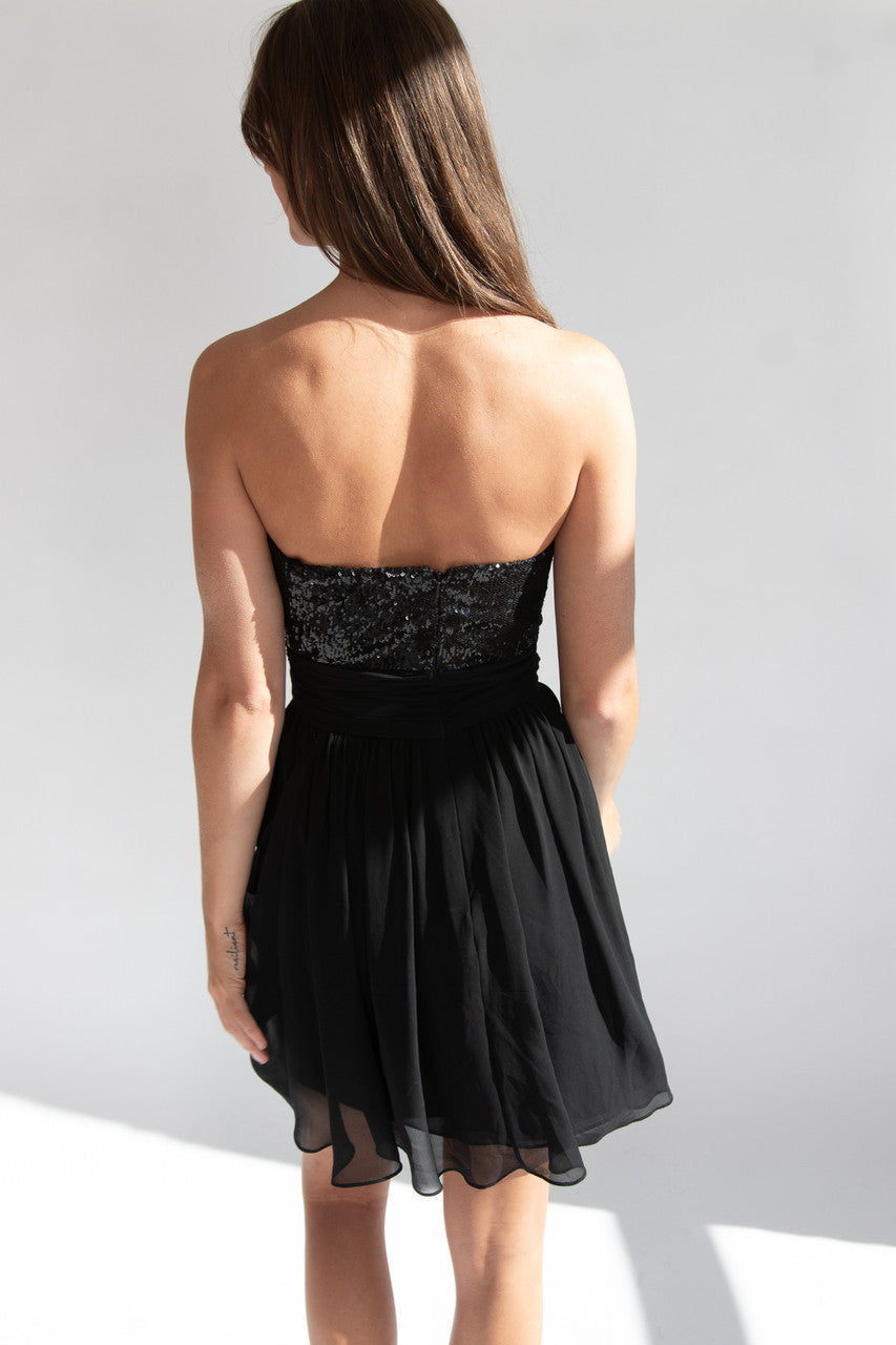 Bill Levkoff Black Sequin Strapless Dress
