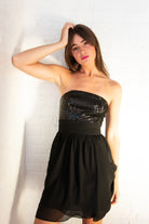 Bill Levkoff Black Sequin Strapless Dress