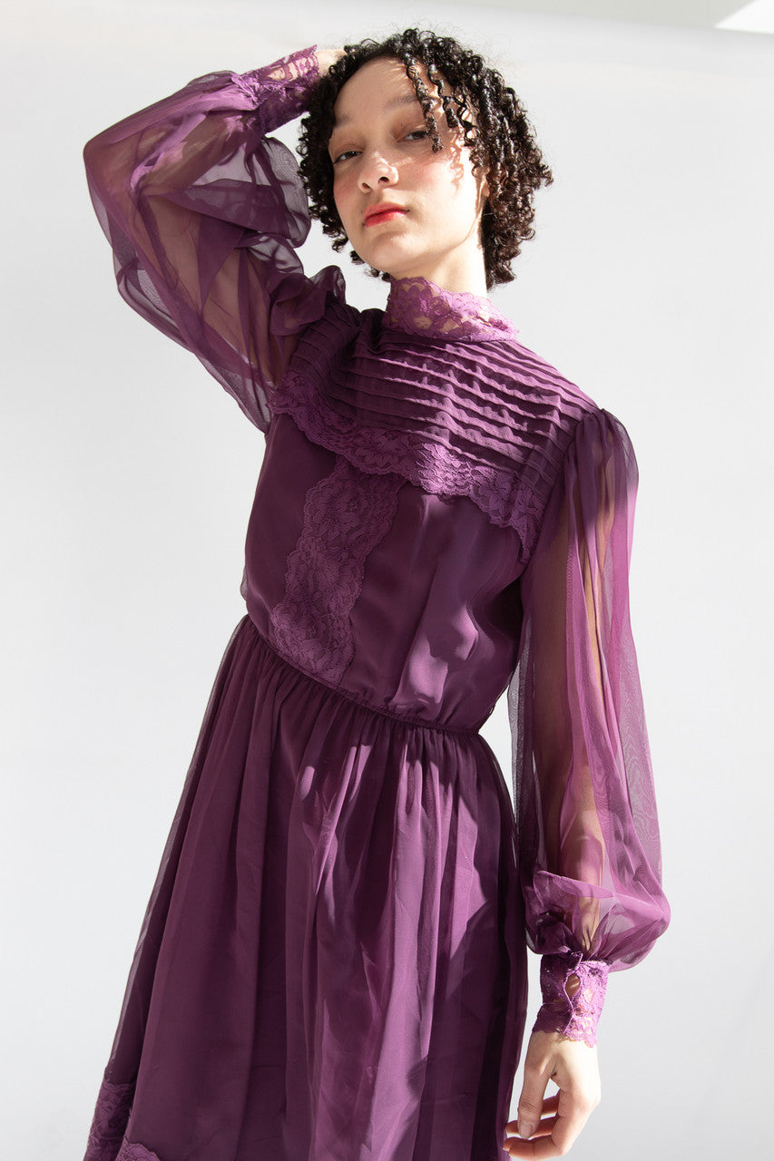 Vintage Purple Lace Prairie Dress