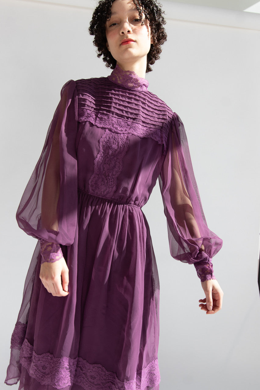 Vintage Purple Lace Prairie Dress