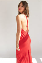 Jessica McClintock Red Tie Halter Dress