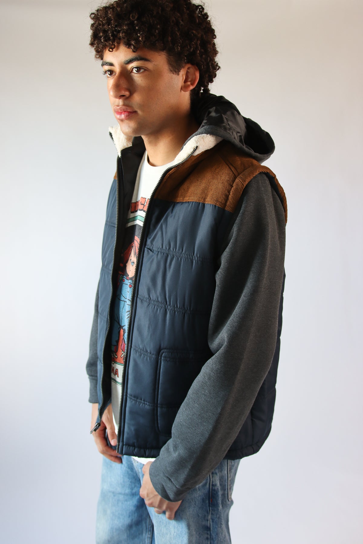 Quilted Cord Fleece Hoodie Vest