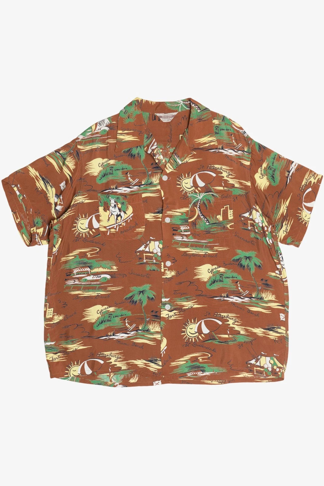 Hawaiian shirt with nature-themed design on a white background