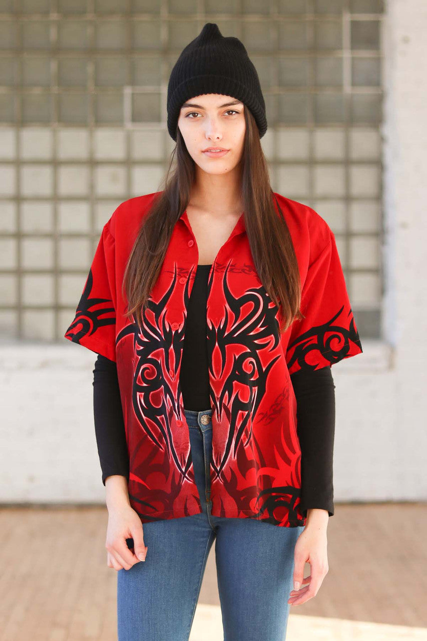Red Tribal Rave Y2K Shirt