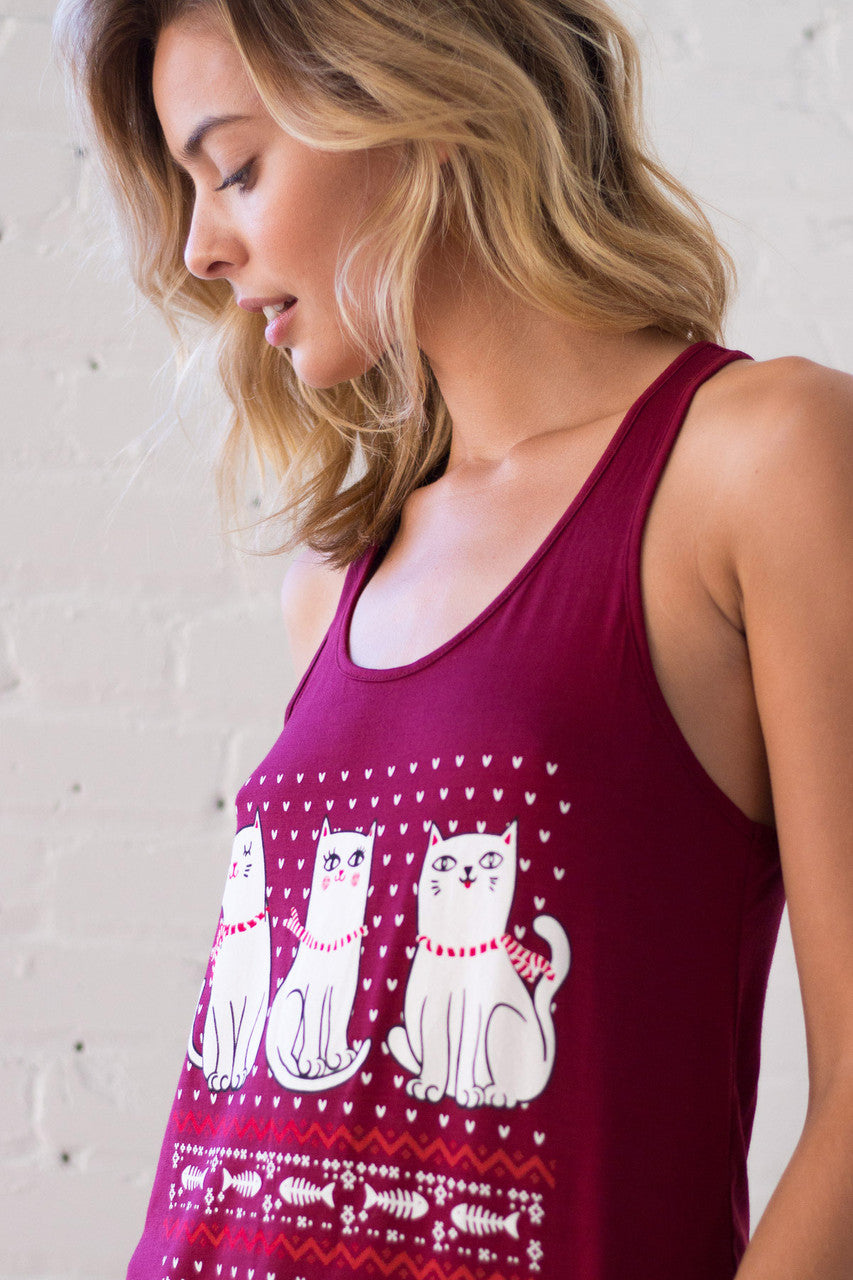 Red Fair Isle Cat Graphic Tank