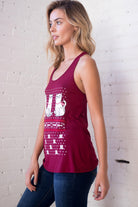 Red Fair Isle Cat Graphic Tank