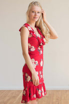 Red Floral Ruffle Flounce Dress