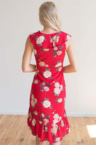 Red Floral Ruffle Flounce Dress