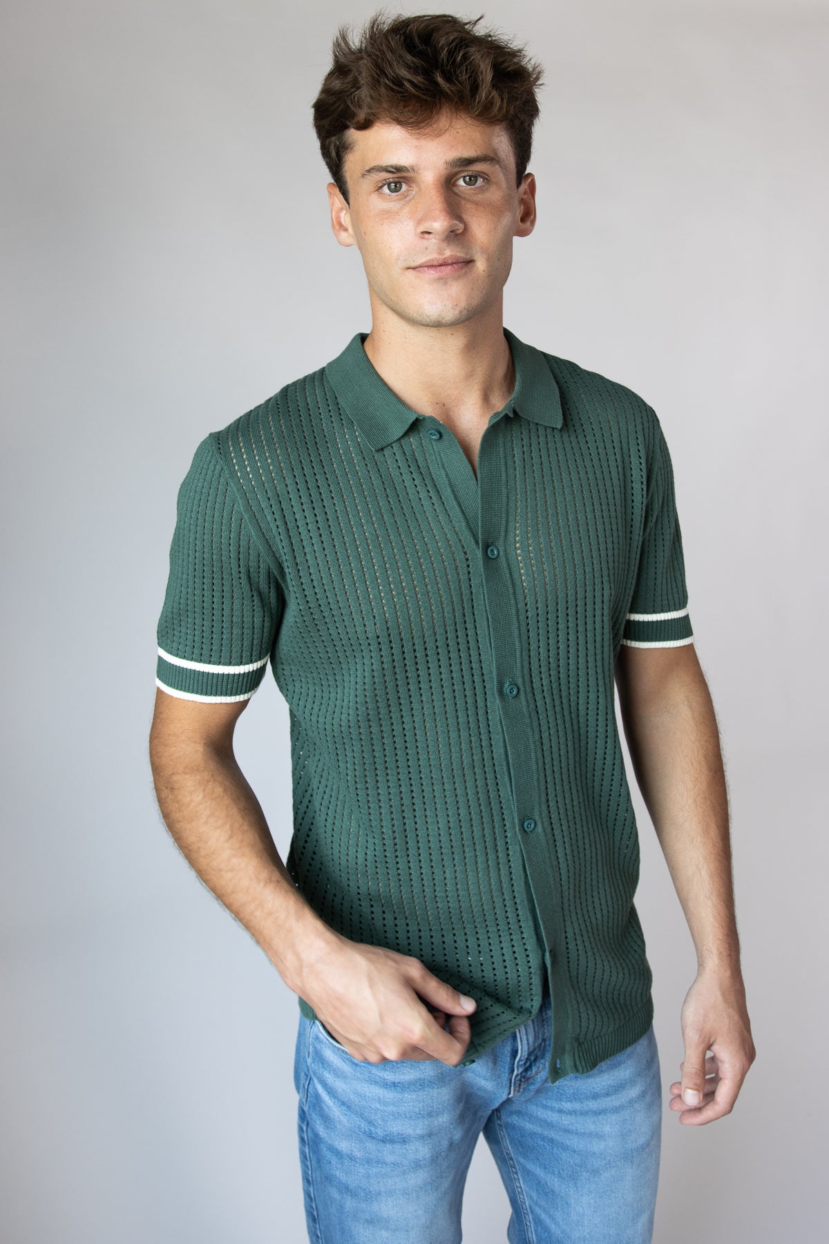 Retro Knit Button-Up