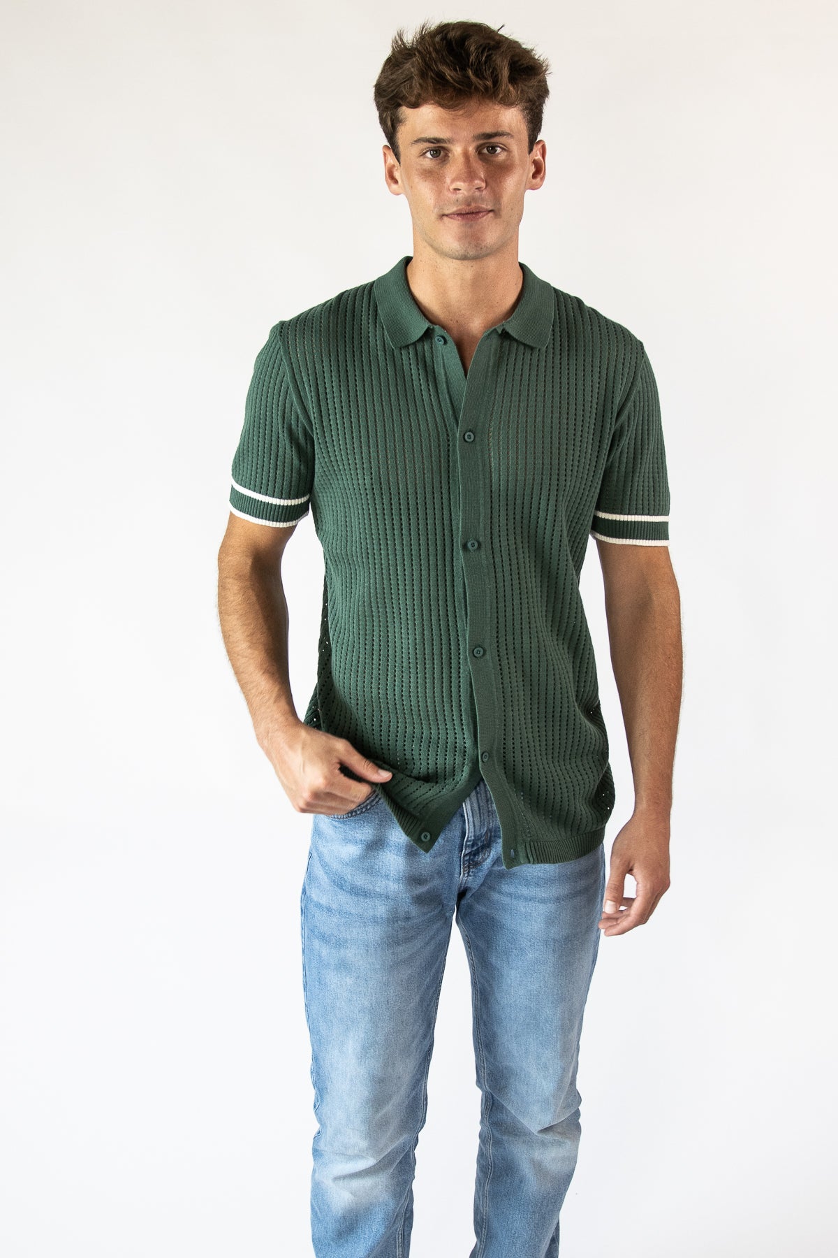 Retro Knit Button-Up