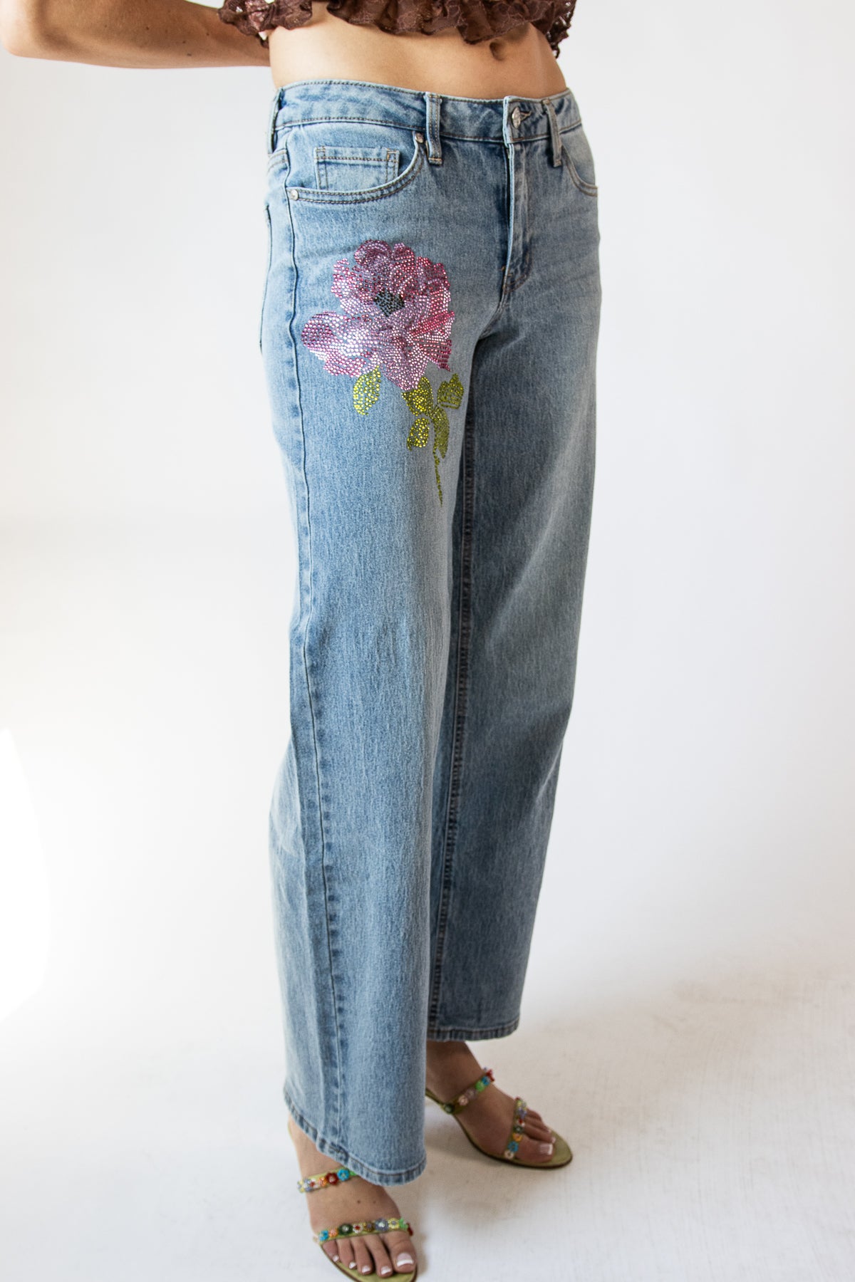 Rhinestone Floral 90's Style Jeans