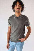 Ribbed Knit Zipper Polo