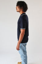 Ribbed Knit Zipper Polo