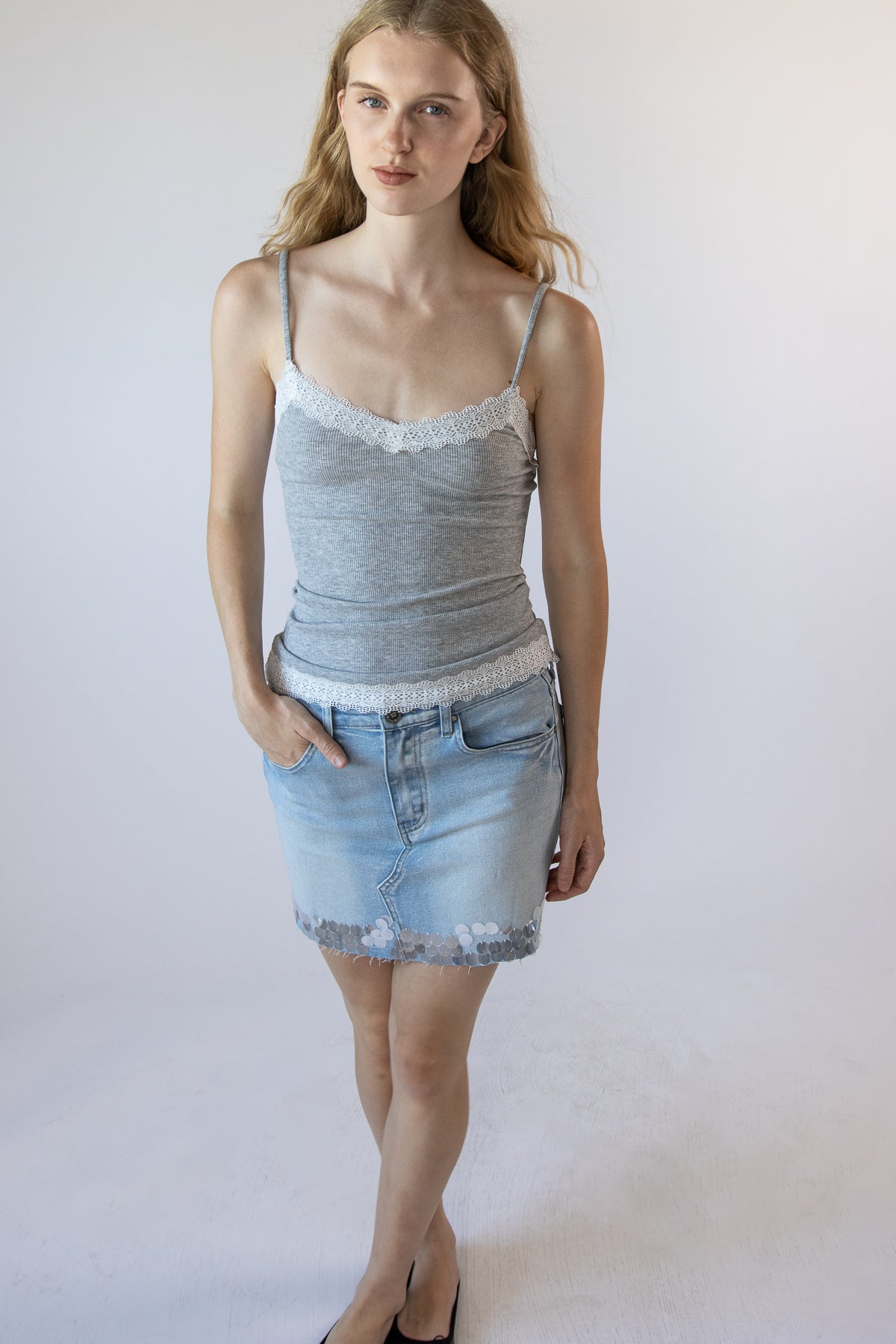 Ribbed Lace Trim Cami