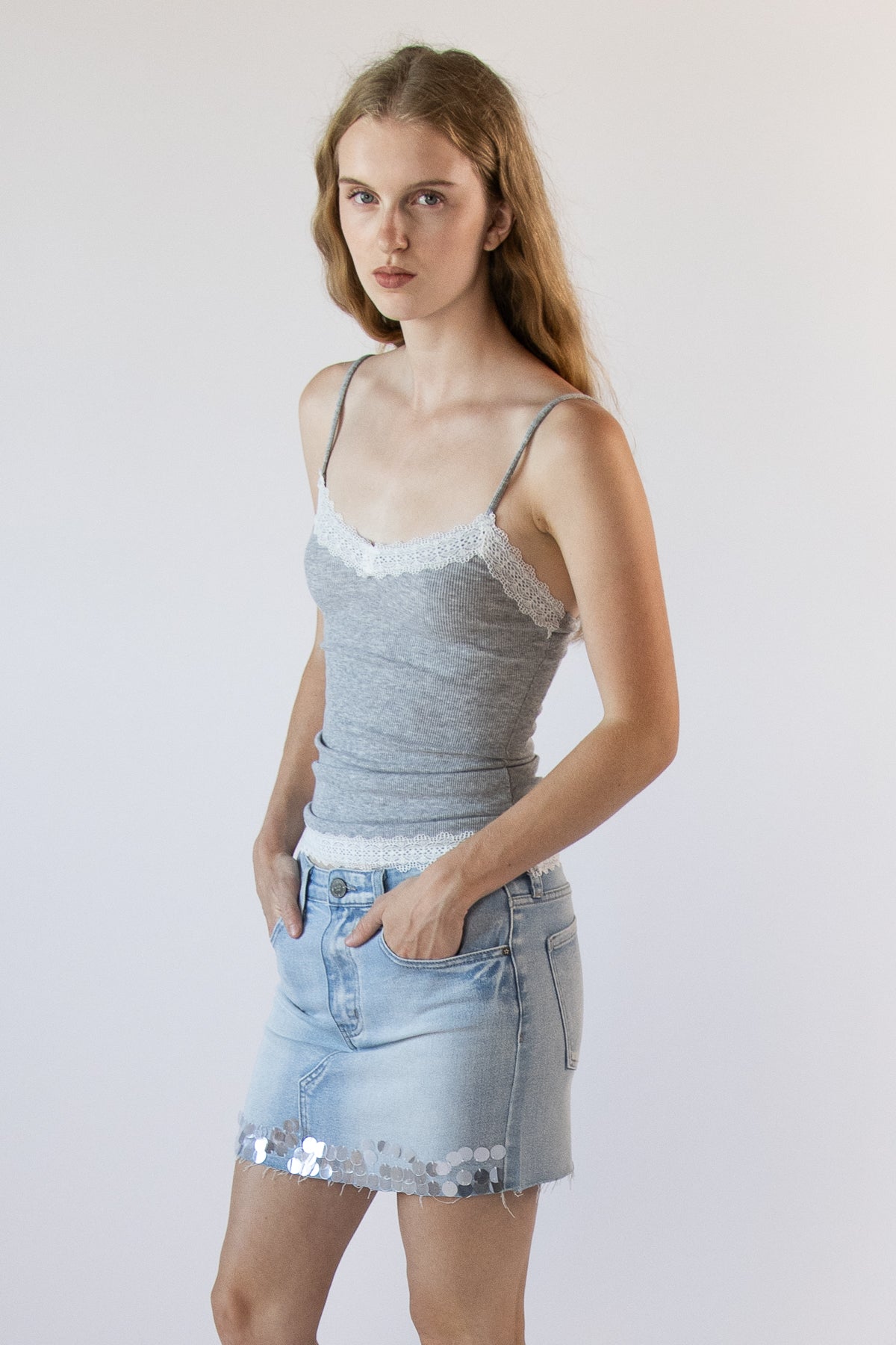 Ribbed Lace Trim Cami