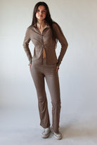 Ribbed Lightweight Fleece Lined Flare Leggings