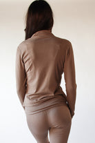 Ribbed Lightweight Fleece Lined Zip Up Top