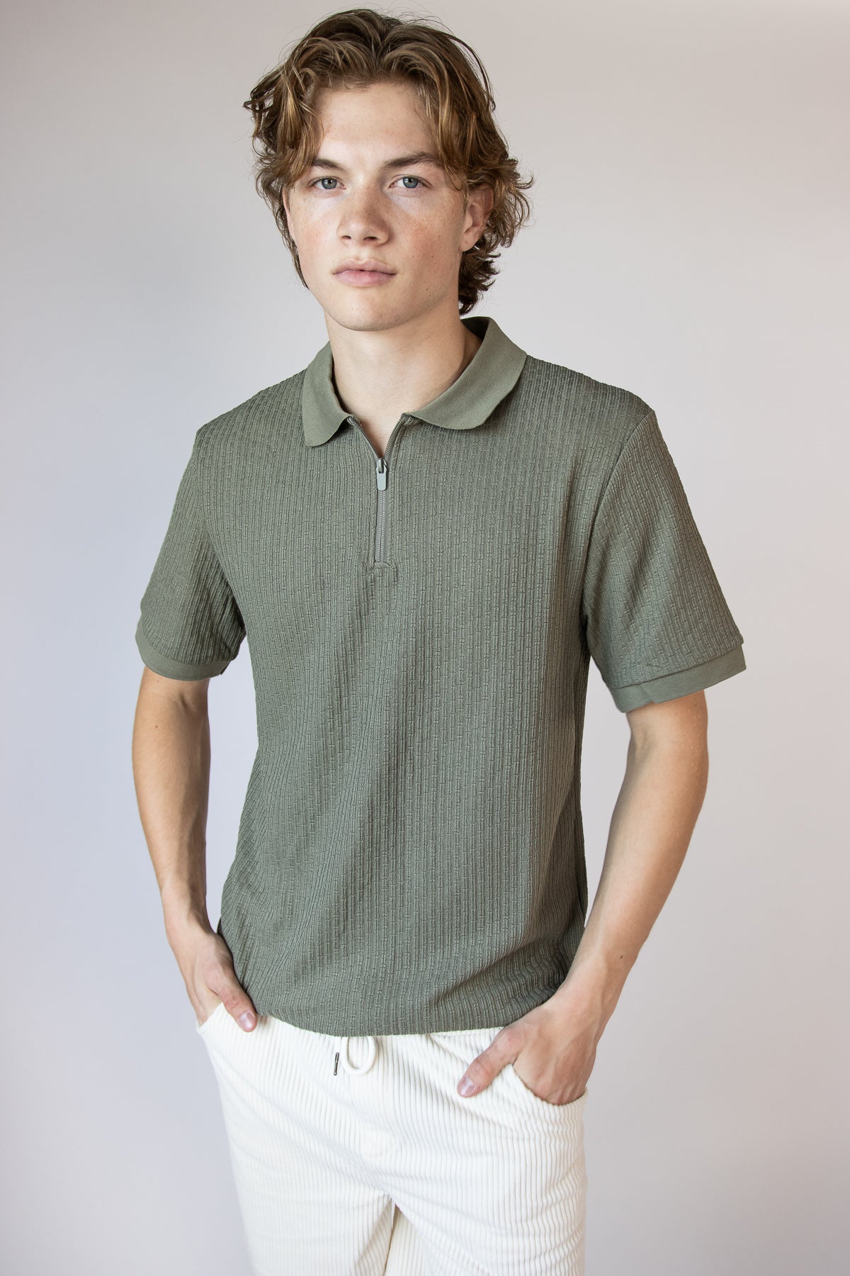 Ribbed Quarter Zip Polo