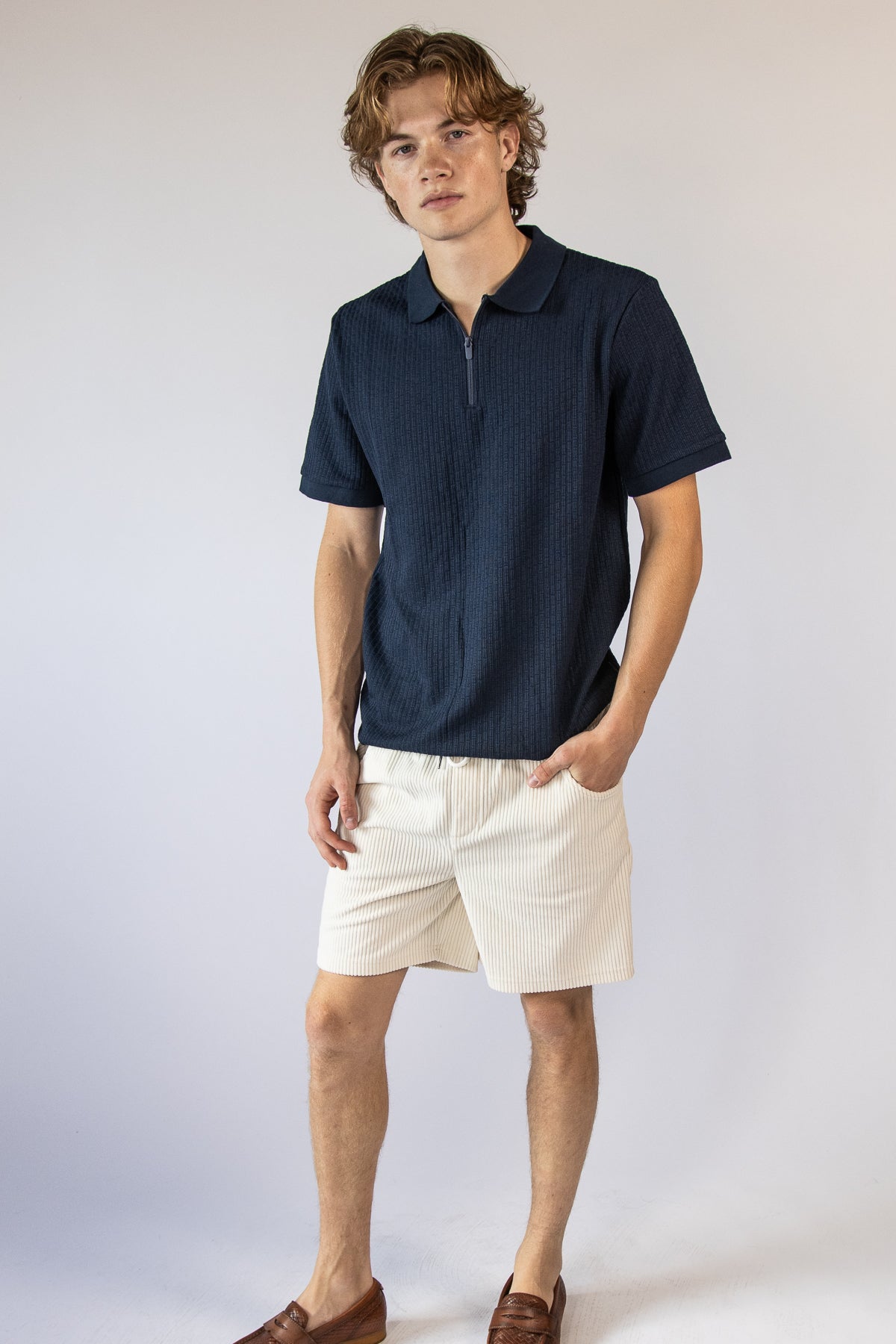 Ribbed Quarter Zip Polo