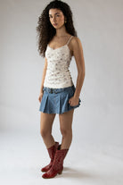 Ribbon Bow Lace Trim Cami Floral