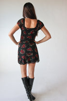 Rose Print Mesh Empire Waist Mini Dress