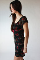 Rose Print Mesh Empire Waist Mini Dress