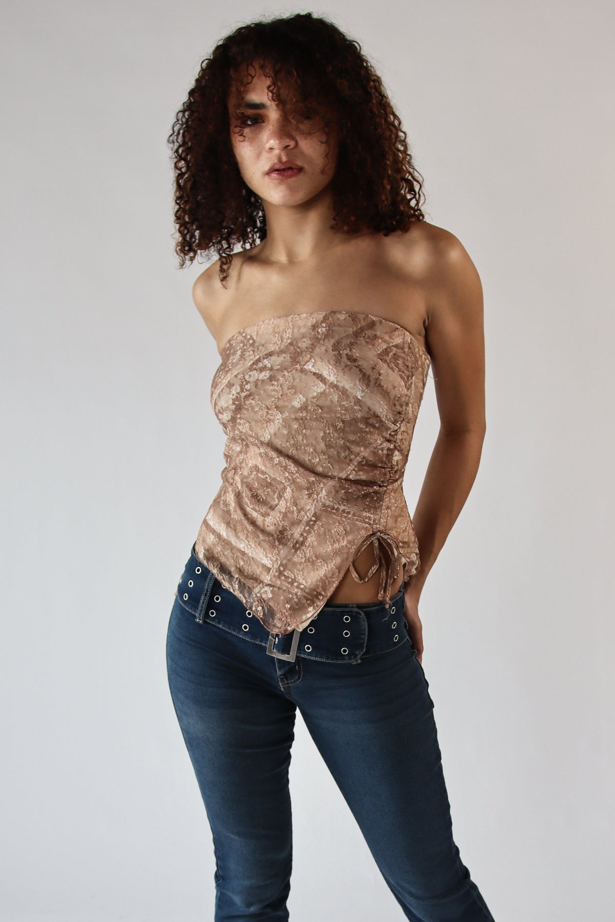Side Ruche Lace Tube Top