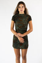 Ruched Flocked Funnel Neck