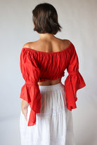 Ruched Cropped Peasant Top