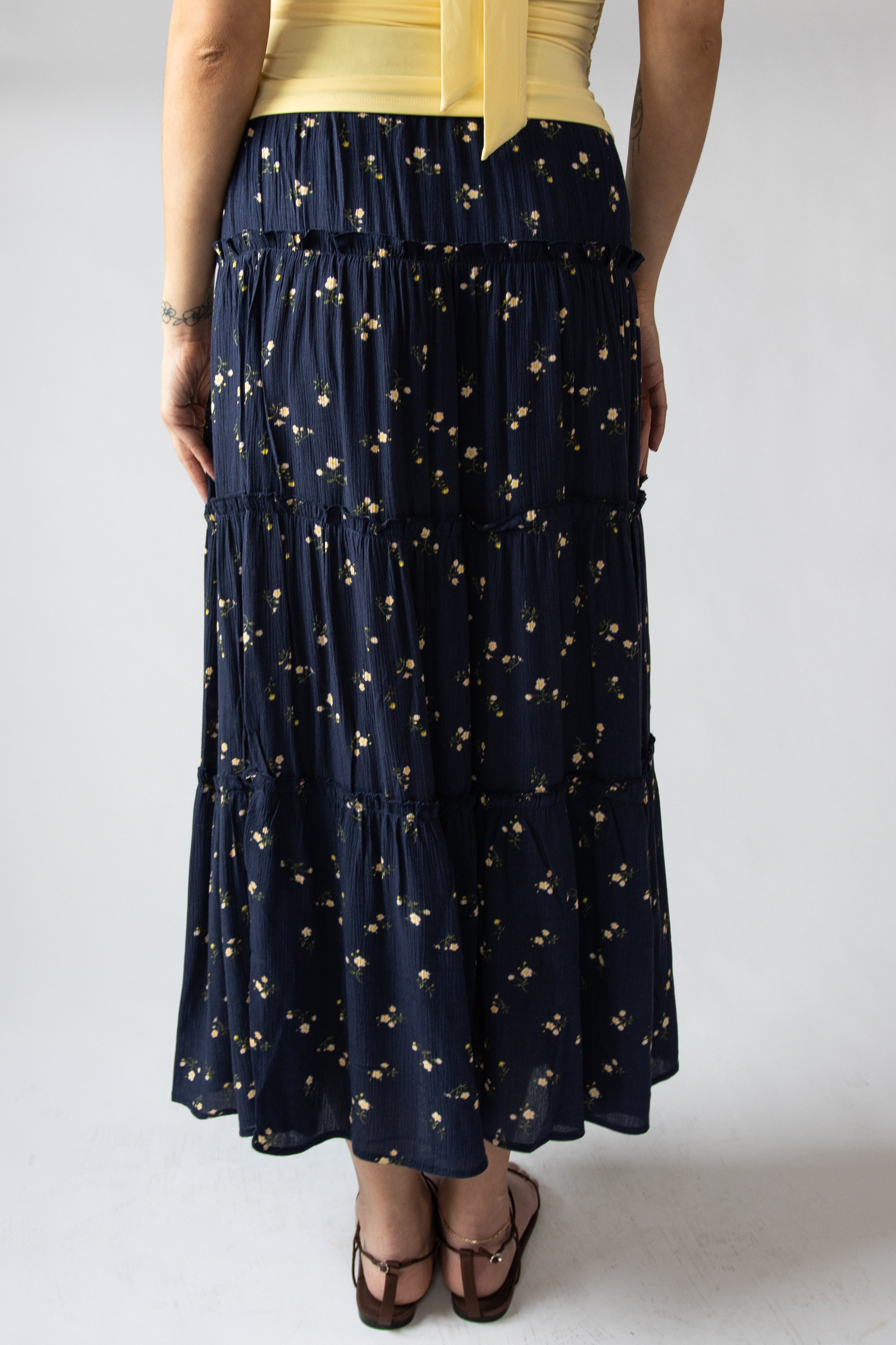 Floral Print Tiered Maxi Skirt