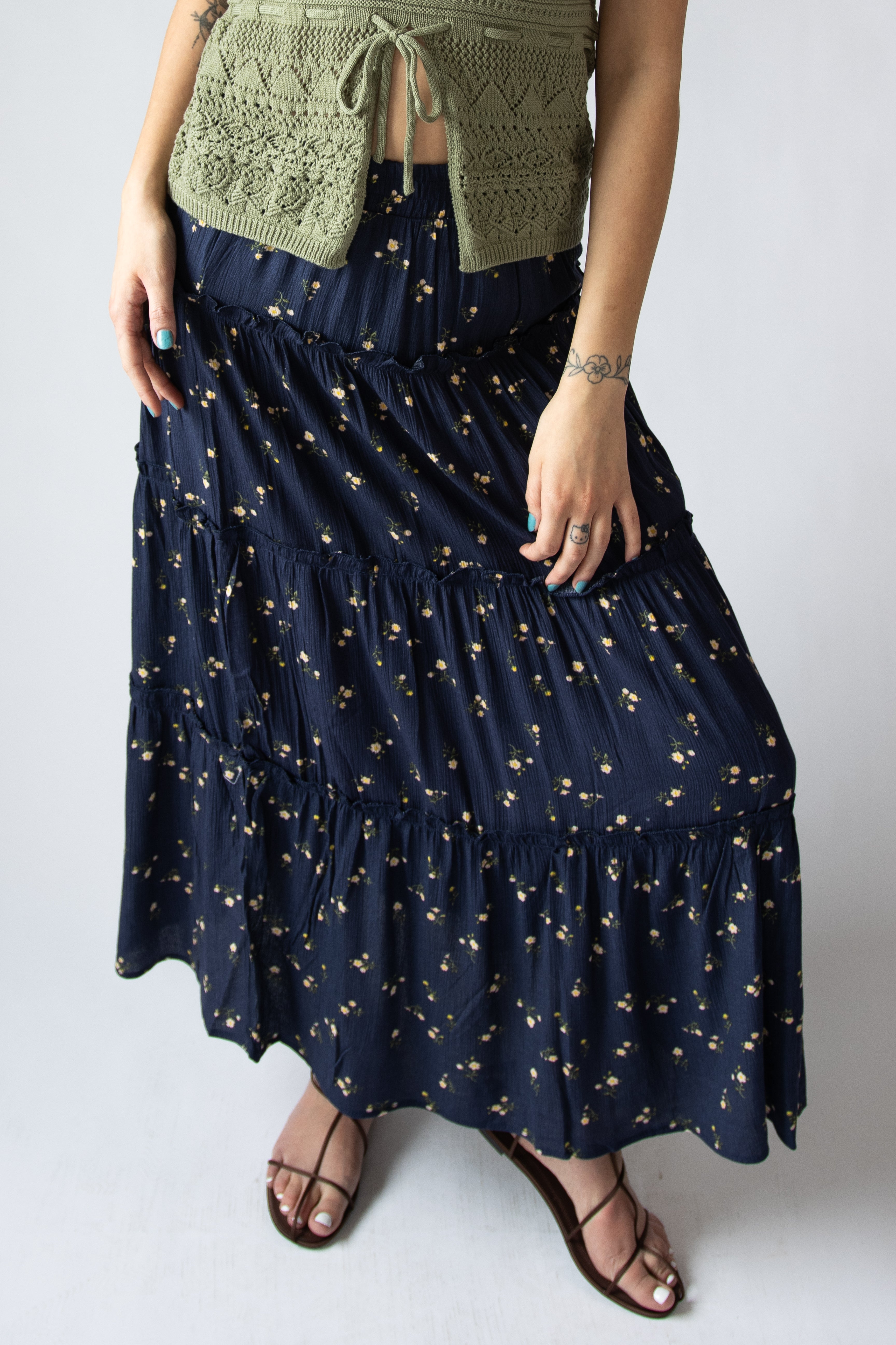 Floral Print Tiered Maxi Skirt