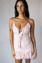Ruffled Lace Up Front Dress