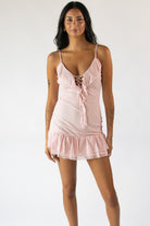 Ruffled Lace Up Front Dress