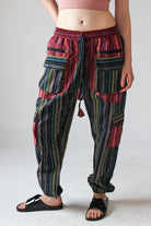Running Stitch Striped Patchwork Pants