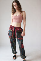 Running Stitch Striped Patchwork Pants