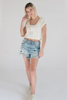 Crochet Flowers Cut Off Shorts