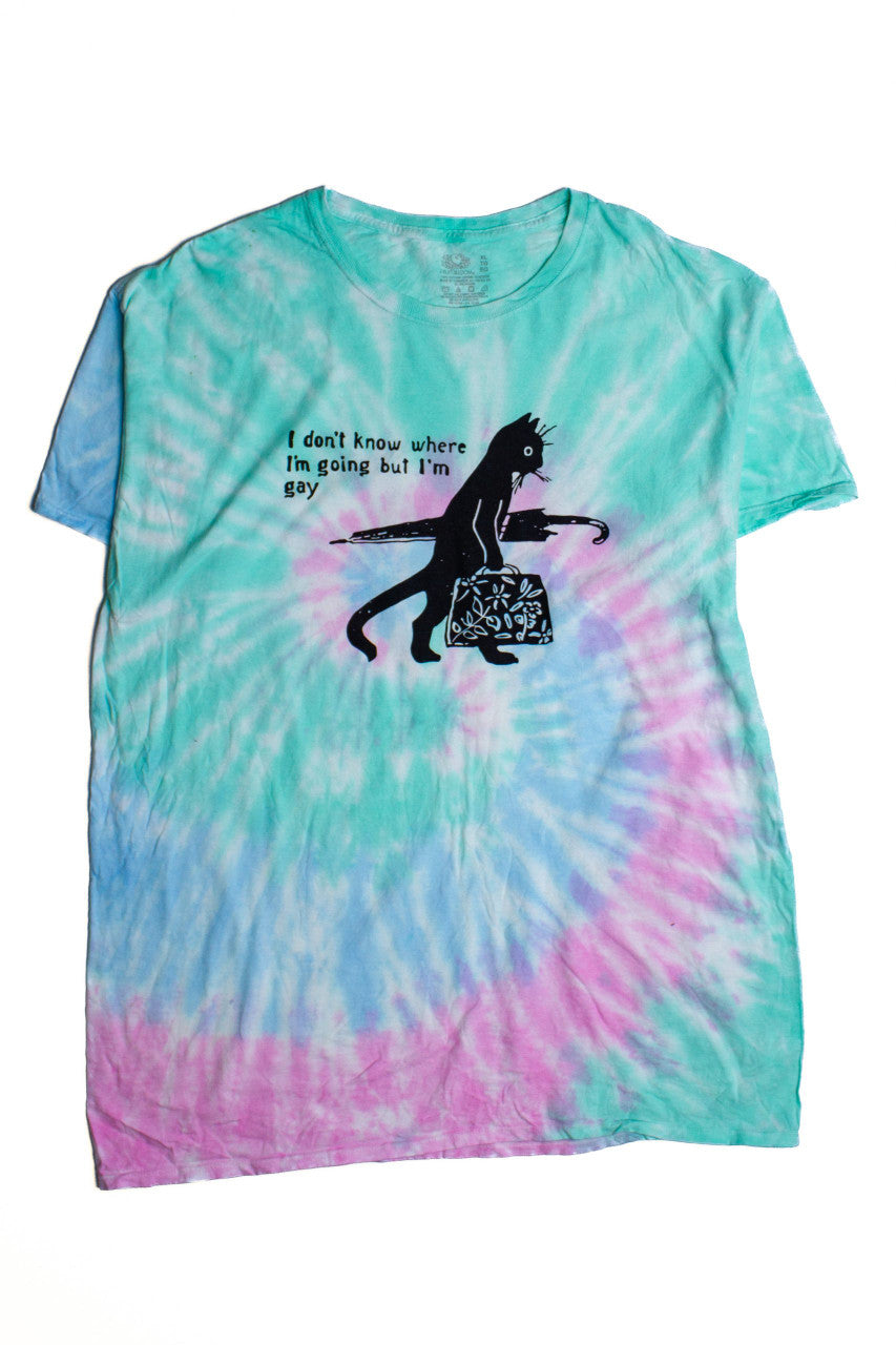 Blue Gay Cat Tie Dye Screen Print T-shirt 1