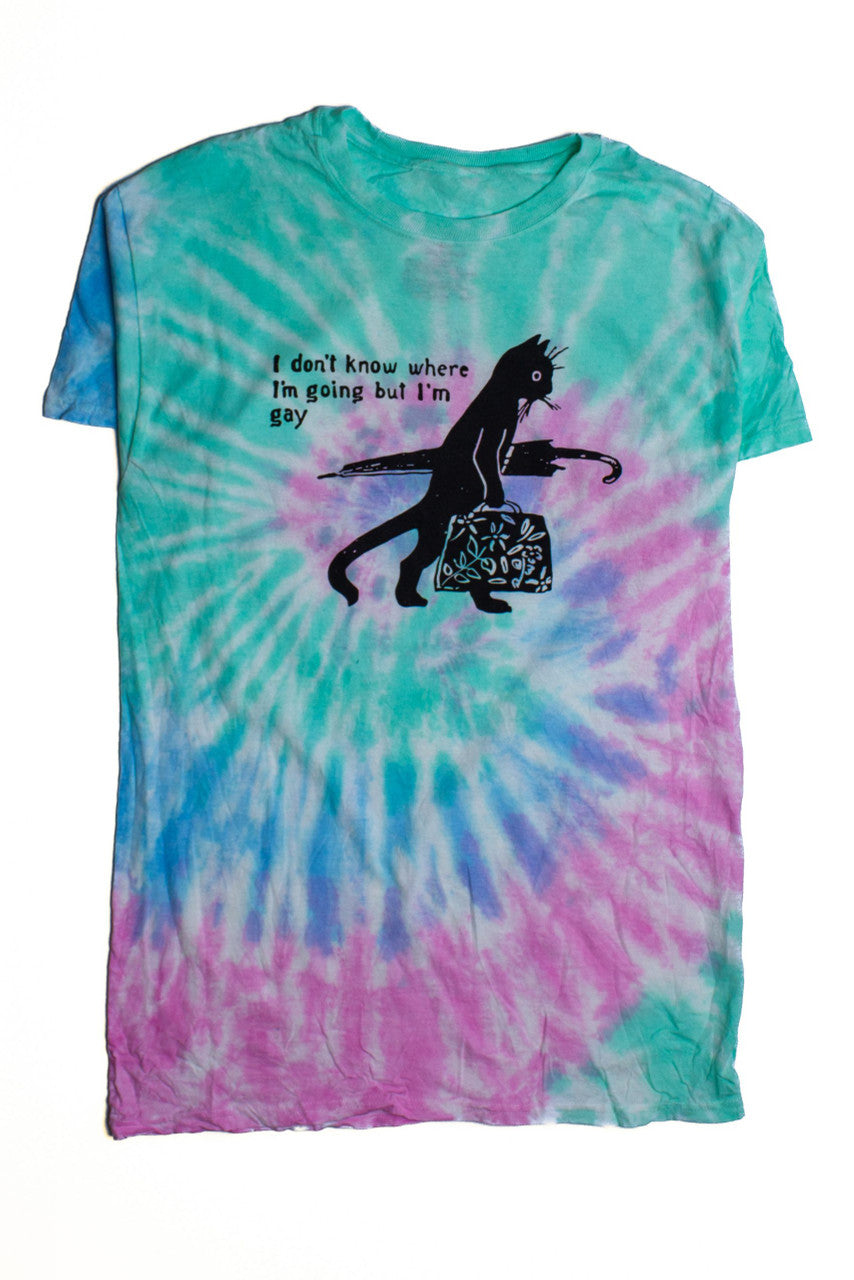 Blue Gay Cat Tie Dye Screen Print T-Shirt 3